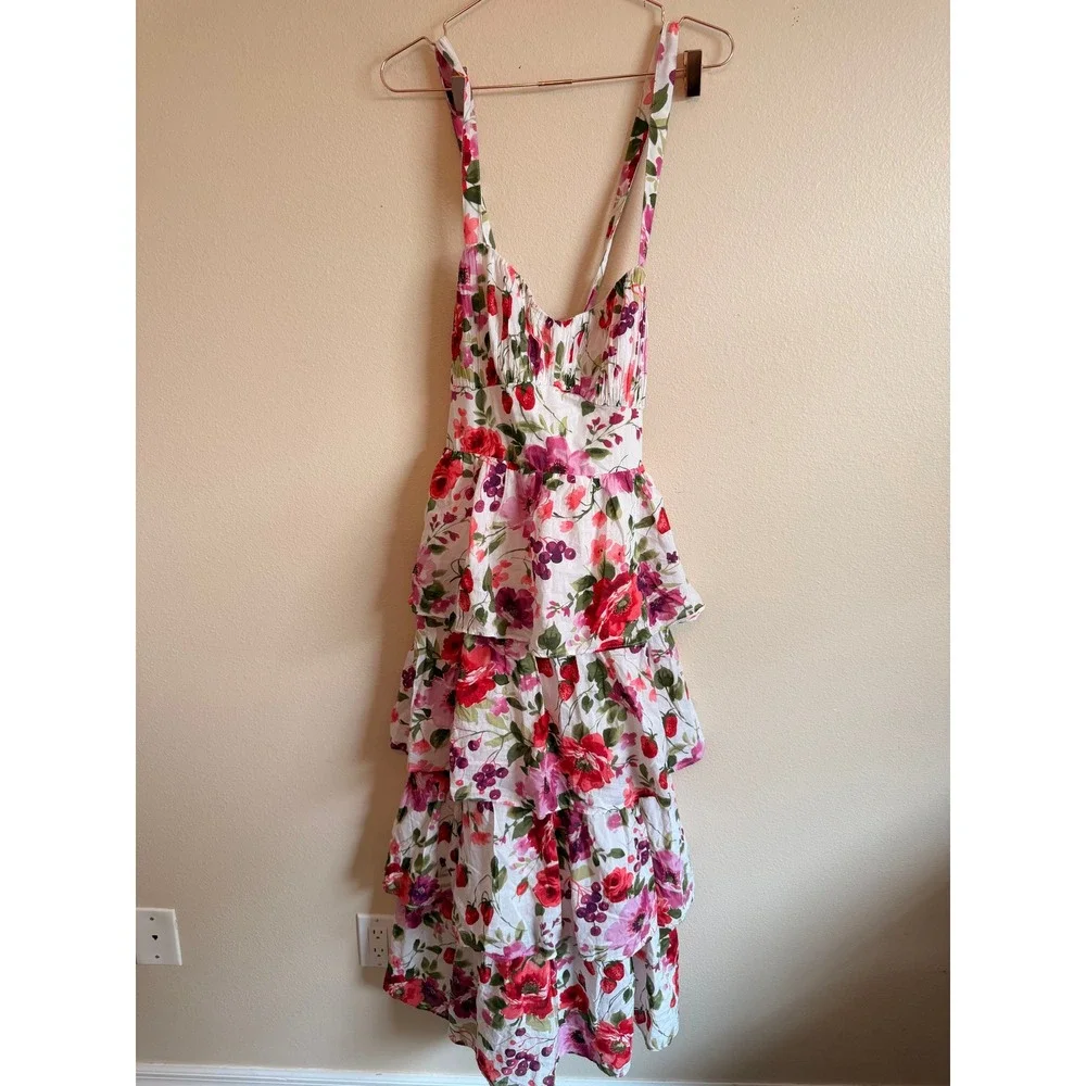 Abercrombie & Fitch Maxi Dress Women Small White Floral Tiered Tie Back Romantic